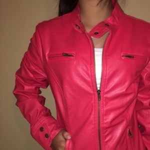 NEW CORAL/PINK FAKE LEATHER JACKET